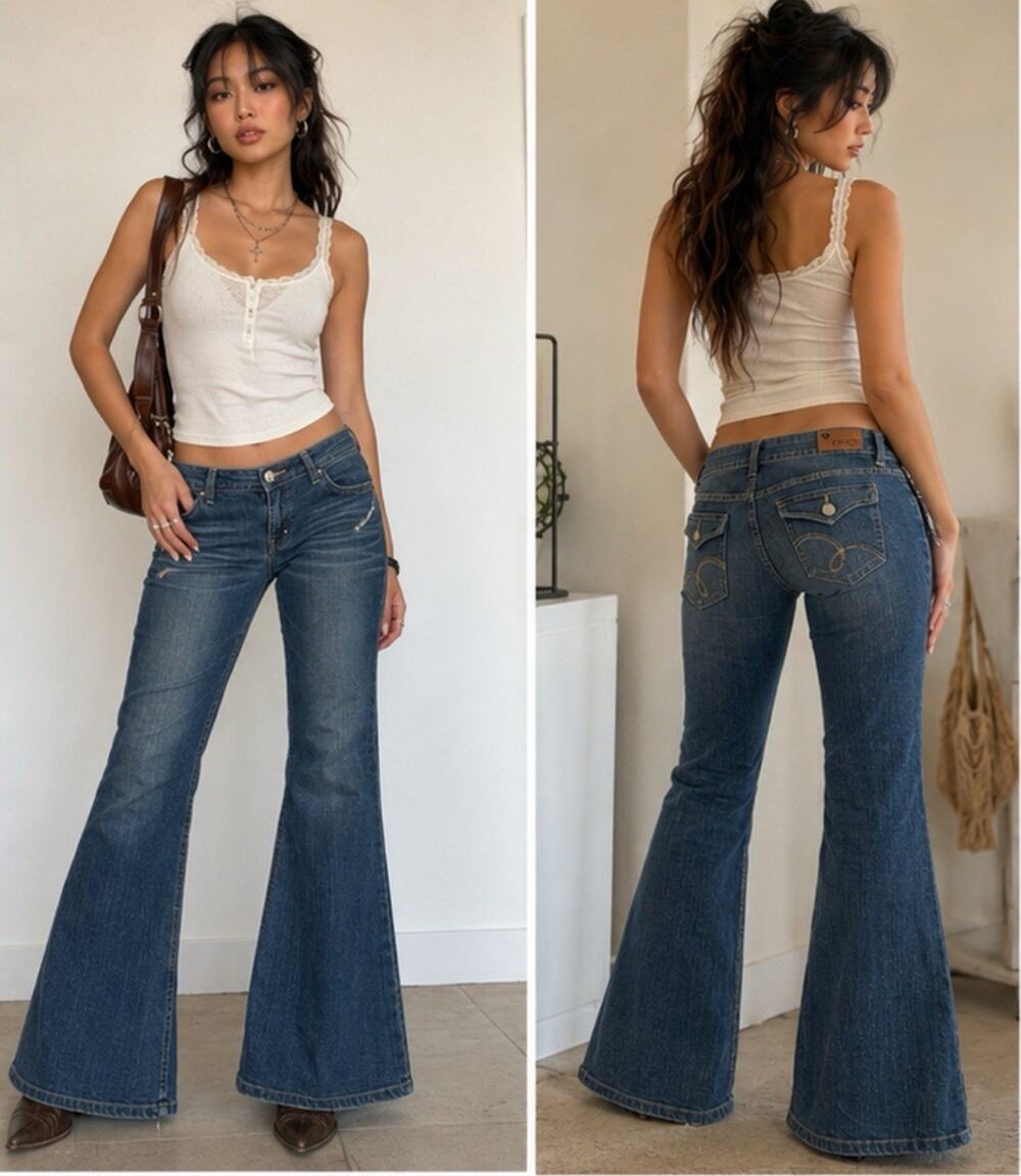 Y2K Indie Sleaze 2000s Bongo Fabulous Flare Jeans Size 15 Medium Wash Low Rise